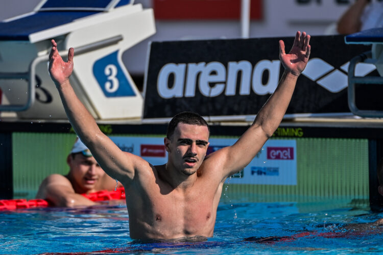 Antonio Garofalo of Italy reacts after competing in the 200m Obstacle Swim MEN, during the European Lifesaving Championship 2026 at Stadio del Nuoto in Rome (Italy), July 28, 2026.